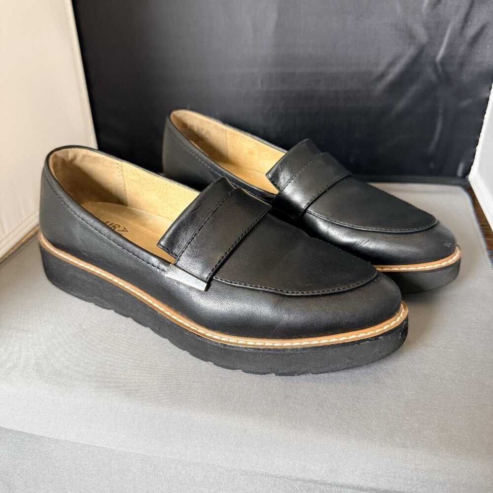 Naturalizer Adiline Loafers 8.5 Black Leather Chunky Platform Lug Sole Comfort